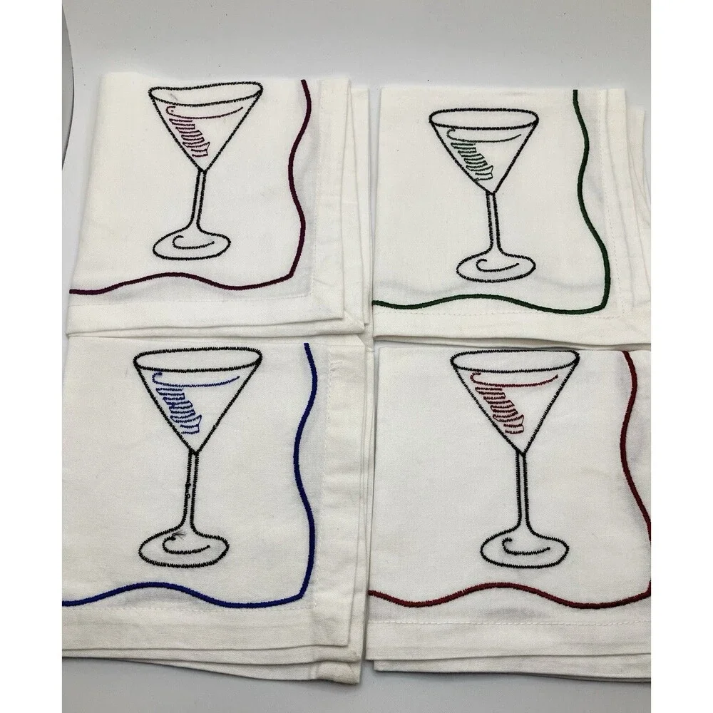 Vintage Pier 1 One Imports Cotton Martini Cocktail Glass Cloth Napkin Set Of 4